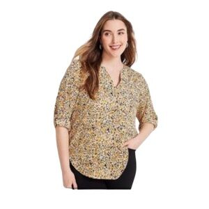 Maurices Top Size 2X Atwood Floral 3/4 Sleeve Popover V Neck Blouse Cottagecore